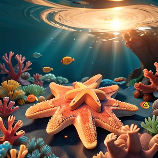 starfish under the sea with little fish