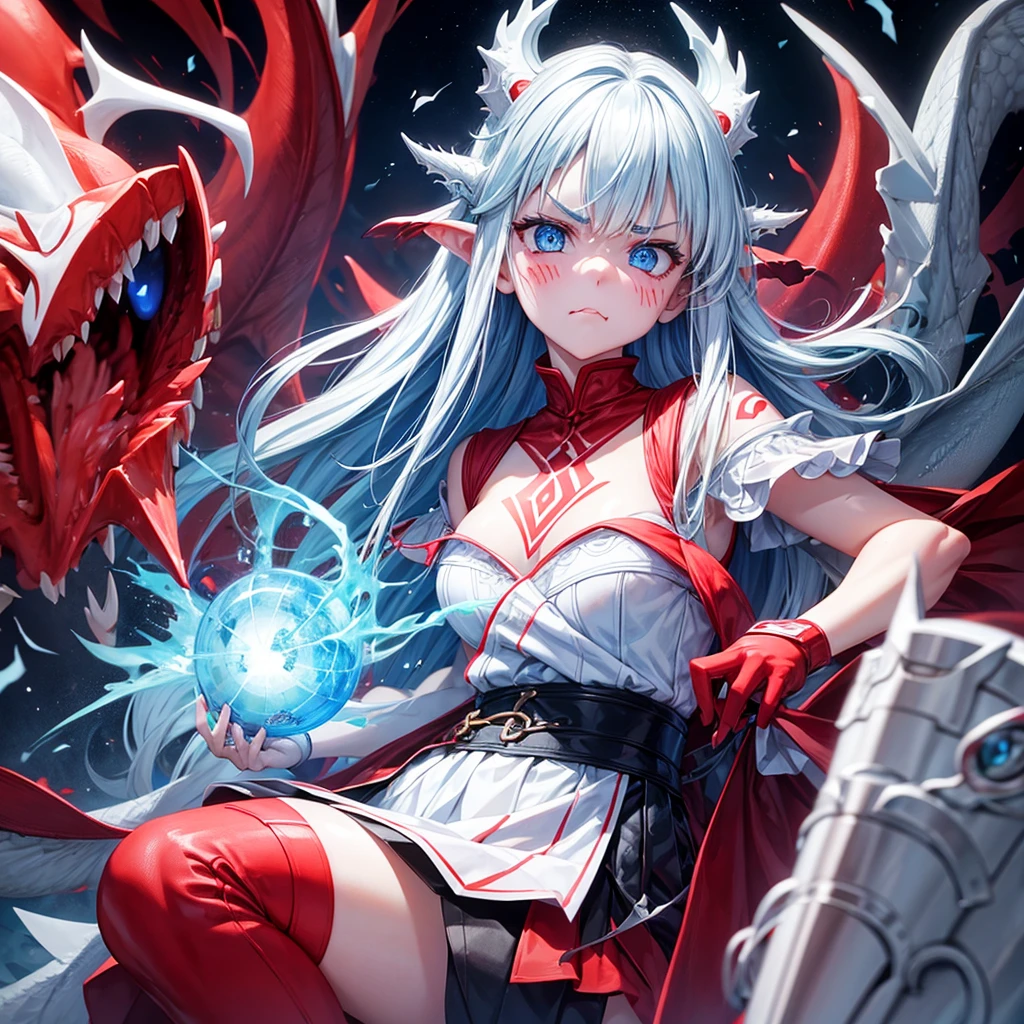 One girl, Blue Eyes White Dragon Tongue Out, Frowning, Red face, 