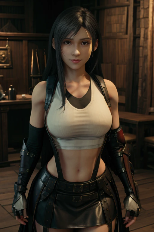 Tifa Lockhart in medieval clothes with leather armor, medieval clothing style art 3D