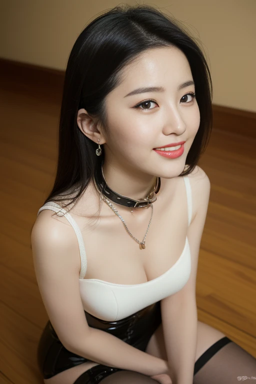 ( ((Best quality, 8k, Masterpiece :1.3)), Sharp focus :1.2, Korean artist. ((Shin Soo Hyun. 28year's old)) body. thin. slim. captivating. ((face with make-up. Brown lipstick)) long black hair. Necklace. Earrings
Stockings. BDSM, , rubber, Black corset, shackles, collar, SFW)). Smile. Sit down. sexual desire. passionate about sex. Under the floor. In the dark room_ mix4, 20d, solo, photo-realistic:1.37, High_Angle_Shot)