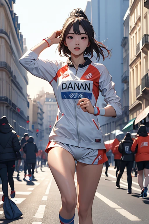 Highest quality、masterpiece、High sensitivity、High resolution、Detailed Description、Slender women、Paris Olympicarathon runner、Run、