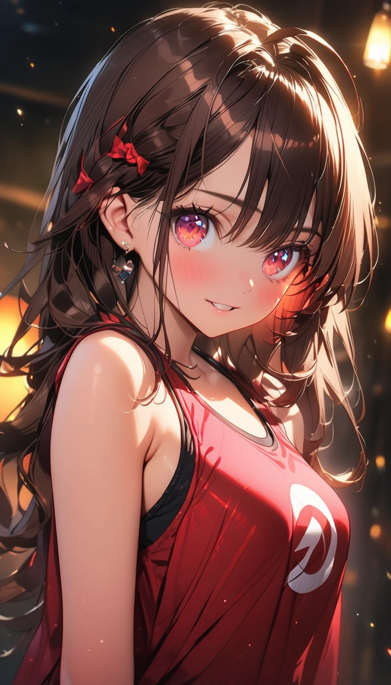 (Highest quality, 8k, 32K, masterpiece, Ultra-high resolution,:1.2),born, One girl,Super cute , Natural light,Clear, shining eyes, 20-year-old ,Fair skin, Brown Haired Girl, Tank top