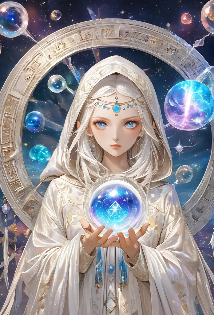 ((Correct and perfect anatomy) ) ((Correct and perfect anatomy of fingers) )The runes in the mysterious rune magic circle exude a mysterious light,Fascinating and curious.
A beautiful astrologer with long and flowing white hair. A beautiful astrologer wearing a white luminous hoodie holding a luminous crystal ball.(There is a star-shaped totem inside the crystal ball)Close-up of man standing in magic circle casting spell. ethereal,
Intricate Fantasy Art Vibrant Surrealism, magic energy, High dynamic range, Dark magic swirl pattern,
Mystical Art of Illusion, Extremely detailed dream scenes, Immerse yourself in a magical world, Super detailed art、Delicate and beautiful、
masterpiece、Premium content is very detailed、Dynamic angles and elegant atmosphere Perfect composition Intricate details Meticulous digital art
