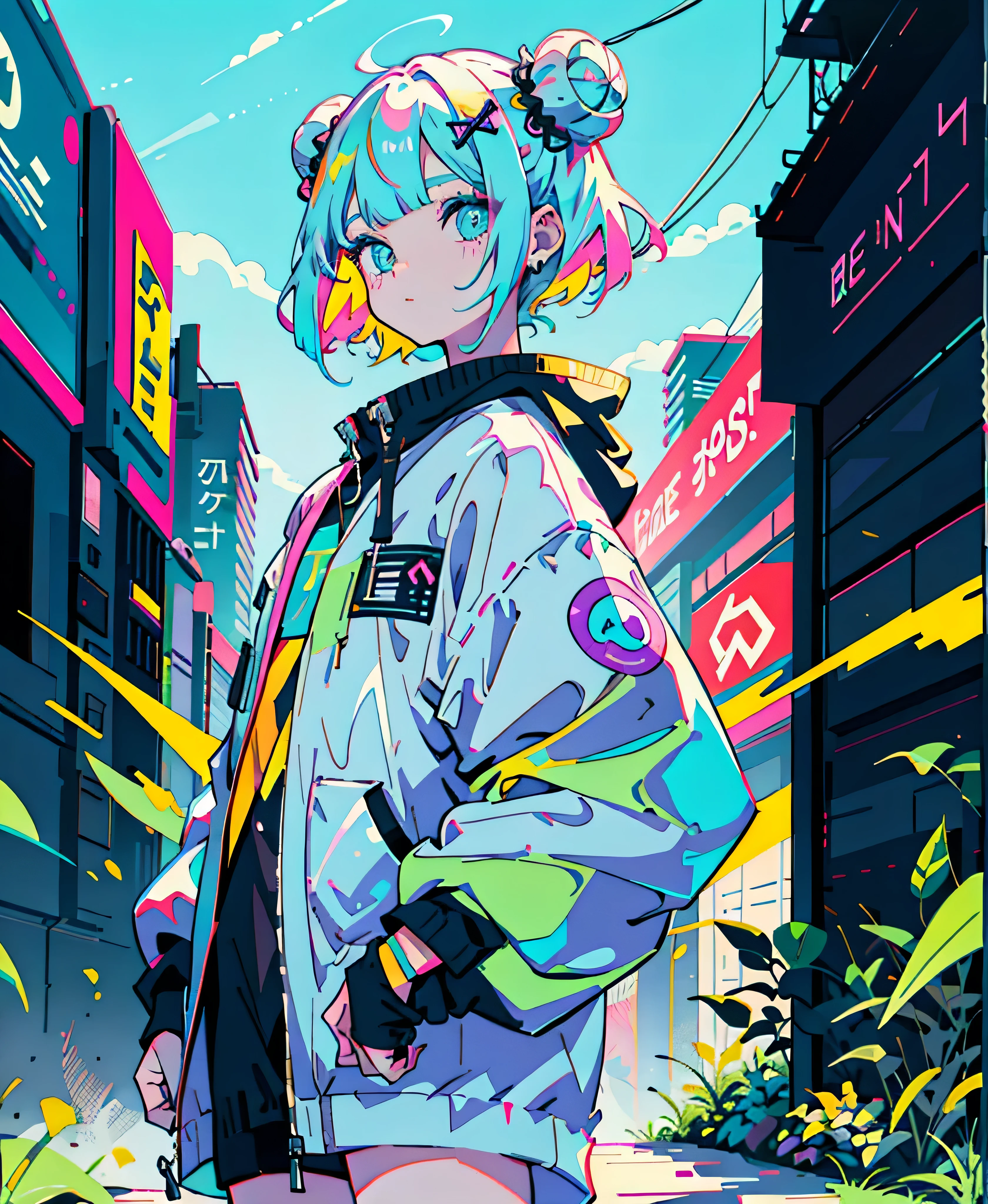 Anime Girls, Wild Spirit, Neon pastel colors, Double Buns, Ron Grove, Pagan Dress, scar, Stickers, nymph, nice, beautiful, Dancer, cute, Celtic, maniac, To the camera