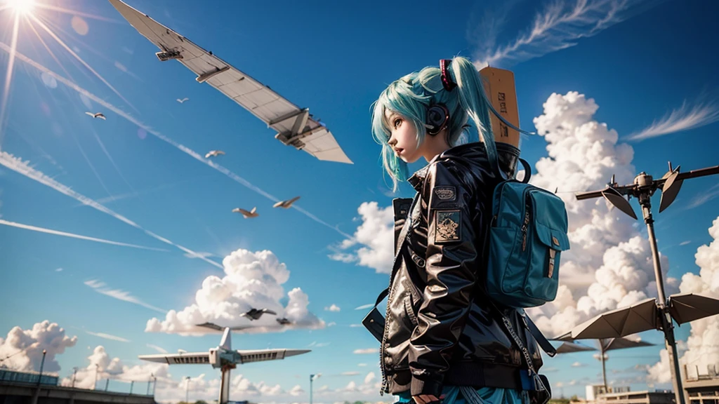 Hatsune Miku、paper airplane、blue sky