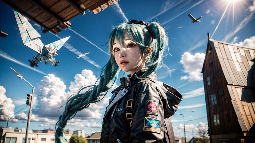 Hatsune Miku、paper airplane、blue sky
