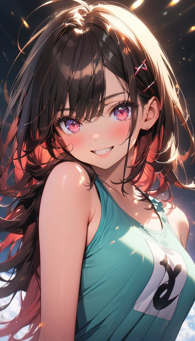 (Highest quality, 8k, 32K, masterpiece, Ultra-high resolution,:1.2),born, One girl,Super cute , Natural light,Clear, shining eyes, 20-year-old ,Fair skin, Brown Haired Girl, Tank top