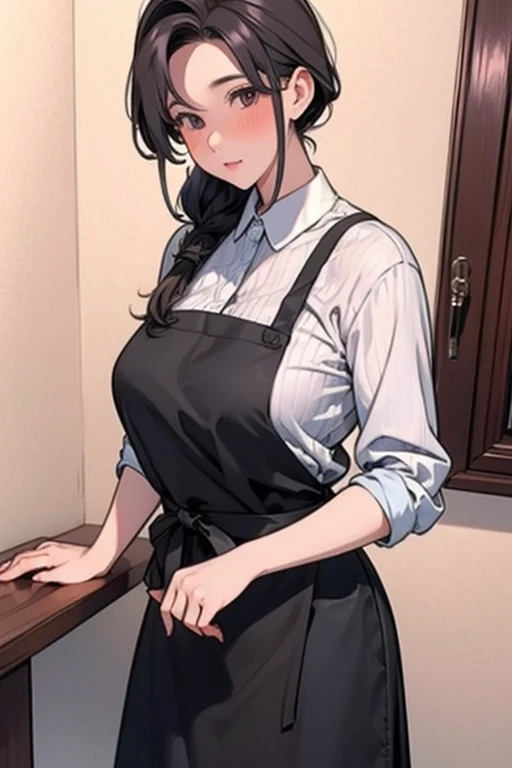 mother,Married Woman,apron,Hair tied up,Pigtails,Black Hair,kind
