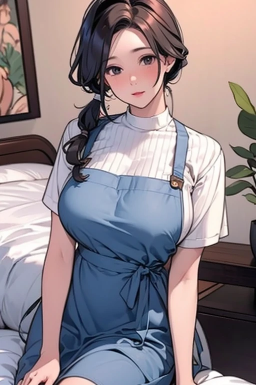 mother,Married Woman,apron,Hair tied up,Pigtails,Black Hair,kind
