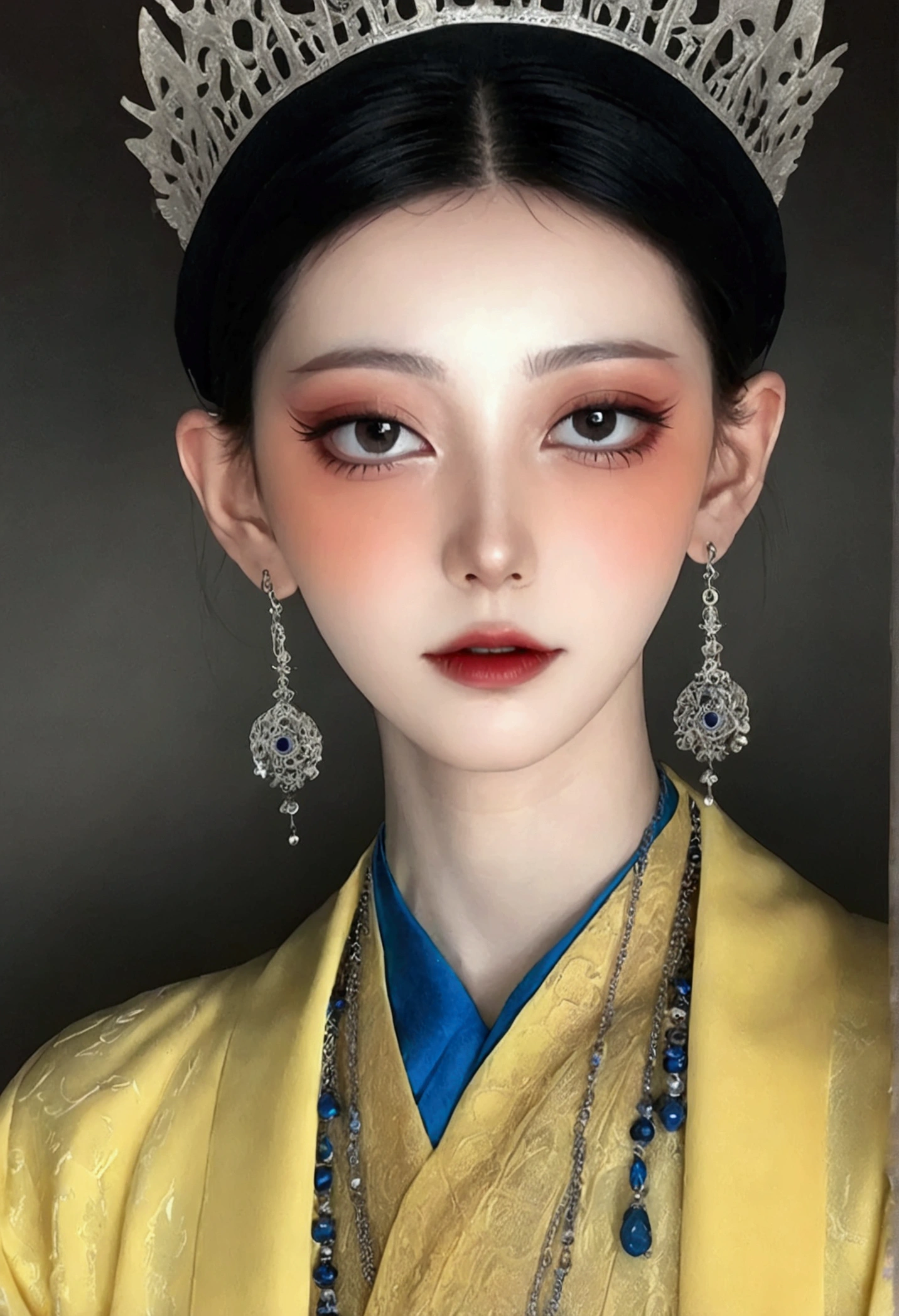The art of math,Digital Illustration,Drawing,Decorative paintings,Watercolor,(((Harry Clark (Harry Clarke) style,圣地亚哥·卡鲁索style))),Simple,clean,Fine painting style,(((The third eye on the forehead。short hair,Pointed ears,robe))),Wide Angle,Black and blue,Solid color background,Human anatomy is correct