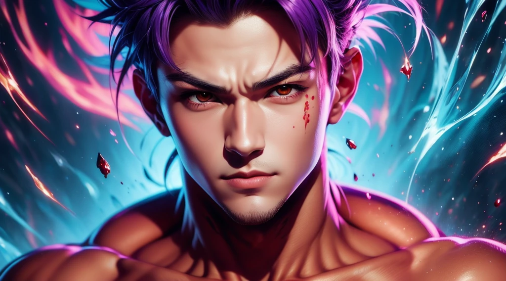masterpiece, best quality, (extremely detailed CG unity 8k wallpaper, masterpiece, best quality, ultra-detailed, best shadow), (detailed background), (beautiful detailed face, beautiful detailed eyes), High contrast, (best illumination, an extremely delicate and beautiful),1girl,((colourful paint splashes on transparent background, dulux,)), ((caustic)), dynamic angle,beautiful detailed glow,full body, blood splash on face. , realistic anime 3 d style, seductive anime boy, anime realism style, attractive anime boy,beautiful alluring anime men, looking gojo satoru , ((gojo satoru)) gojo satoru of Jujutsu Kaisen, whole body, bloody,
