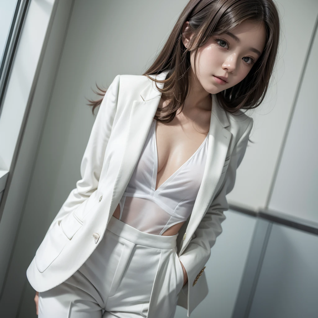 girl in white suit 