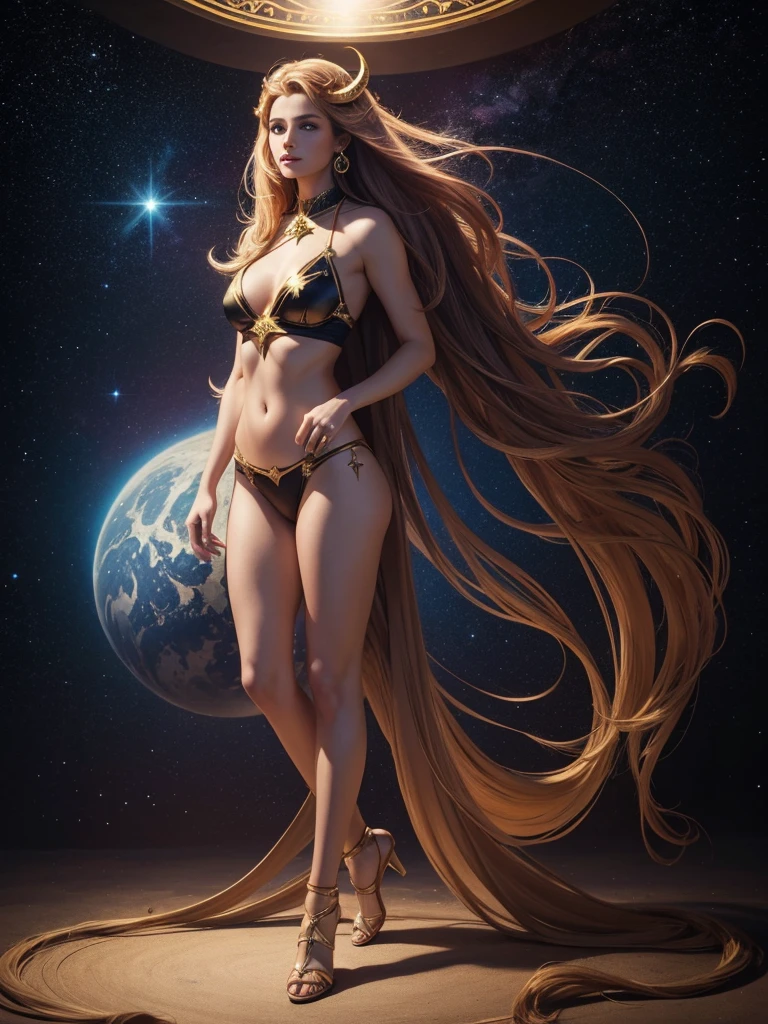 painting art about When a astrological Taurus star becomes a female human, realistic photo, full body, professional photography, cinematic