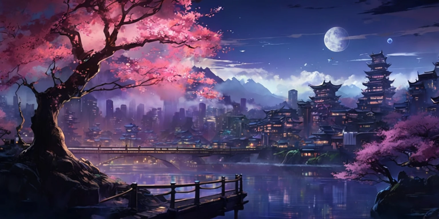 A painting of a Highly detailed, beautiful landscape, Futuristic Japanese city, sakura tree, concept art inspired by Tosa Mitsuoki, pixiv contest winner, best quality, fantasy art, beautiful anime scene, dream painting, Anime Background Art, Fantasy Landscape Art, Fantasy Night, Anime Background, Background Artwork, Fantastic Art, Atmospheric Anime, Night time, Detail Enhanced.
