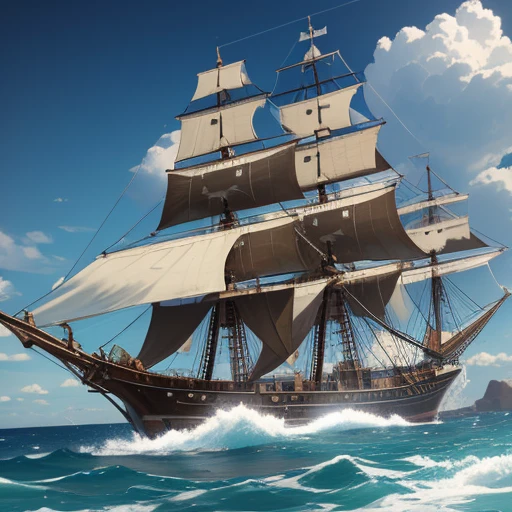 whale around a pirate ship on the high seas