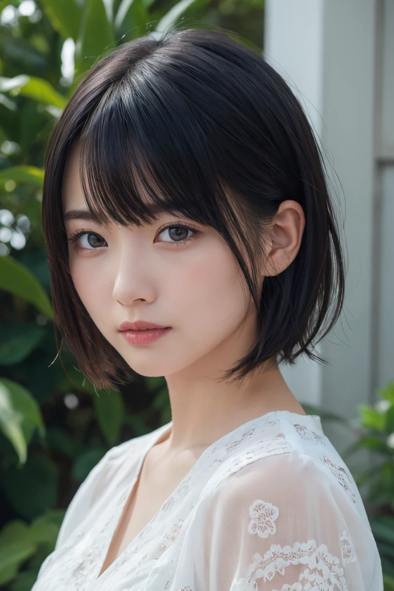 , Long winded [Blue-black:.3] hair,View your viewers, (masterpiece:1.3), (8k, Realistic, RAW Photos, Highest quality: 1.4), Japanese, (One girl), Beautiful Face, (Realistic Face), (black hair, short hair:1.3), beautiful hairstyle, Realistic eyes, Beautiful attention to detail, (Realistic Skin), Beautiful Skin, Charm, Ultra-high resolution, Ultra-realistic, Very detailed, Golden Ratio,