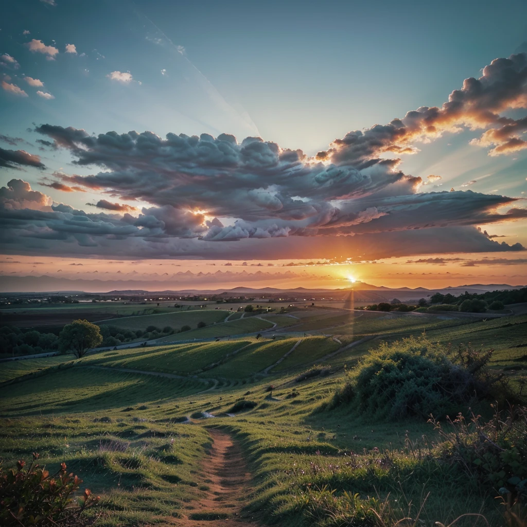 Every sunset carries the promise of a new dawn. Embrace the endings, for they pave the way for beautiful beginnings. A picture of nature. Blue, reddish, cloudy, sunset, green