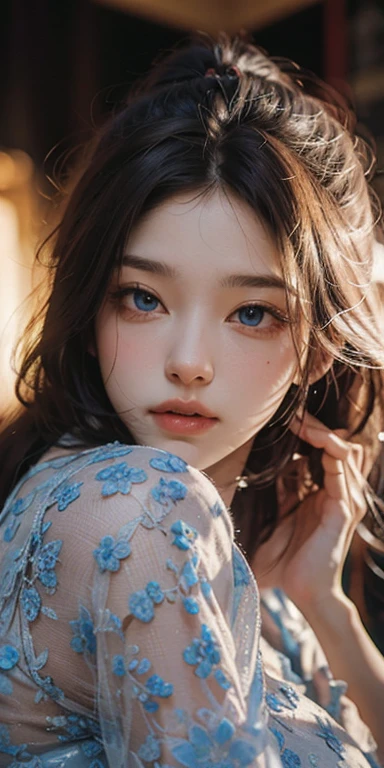 (masterpiece: 1.2, Portraiture, Highest quality), Realistic, (Live Action, Intricate details, Written boundary depth), Highest quality, masterpiece, Attention to detail, semi-Realistic, Sleeping in bed, shy, 21 years old, Short Blonde, blue eyes, pajamas, Slim figure、Canopy bed、 sleeping beauty,