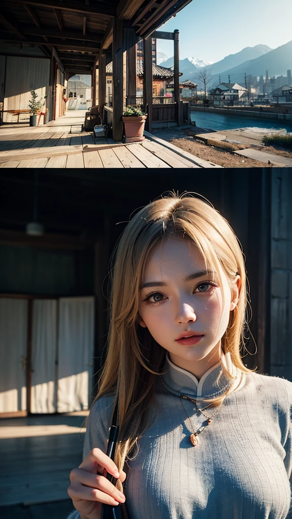 Modern Chinese building with mountains in the background, epic, cinema. best quality, high resolutionพิเศษ, (realistic:1.4),, high resolution, details, raw photos, Sharp Re, By lee jeffries camera Nikon d850 film stock photo 4 camera kodak portra 400 f1.6-color lenses with rich, realistic textures incredible light Unreal engine popular artstation cinestill 800,