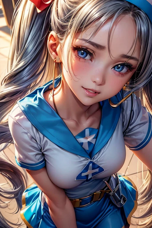 #基本
A girl is posing for a photo, ((One Girl)), (((Baby Face:1.2)) + ((cute:1.3))),
#A girl is posing for a photo, ((One Girl)), (((Baby Face)) + ((cute)) + ),
break
#Clothing Accessories
((Sky blue nurse uniform:1.5) : (Shiny) + ((Pencil Mini Skirt)) + (High neck) + (Gold Belt) + ((Tight fit)) + (Black Pantyhose)), (Shiny白ハイヒール),
(Gold hoop earrings),
break
#Features
((Silver Hair)), (The forehead is visible:1.4), (Twin tails : Long Hair + Curly hair + Thin Hair + Red ribbon),
((Droopy eyes), blue eyes, (Big eyes:1.2)), (Big Breasts),
break
#background environment
(noon, (sunlight shines, Modern hospital)),
#Facial Expression Pose
((Wicked Smile)), (model posing),
#composition
(To the camera, (Focus from the front), (Cowboy Shot)),
break
#Body parts elements
(Slim figure),
(Detailed Hair, Beautiful Hair, Shiny Hair),
(double eyelid, Long eyelashes),
(Expression of fine eyes, Beautiful and delicate eyes, Sparkling eyes, Eye Reflexes, Glitter Eyeliner),
(Human Ear),
(Beautiful Nose, Thin Nose),
(Shiny唇, Beautiful Lips, Thick lips, Shiny唇, Natural Cheeks),
(Detailed face, Symmetrical facial features),
(Detailed skin, Textured skin, Beautiful Skin, Glowing Skin),
break
#Quality Image Quality Common
(((Highest quality)), ((masterpiece)), ((Very detailed))), ((Ultra-high resolution)), ((16K, 1080P)), ((FHD)),
(Anatomically correct), (Realistic), (3DCG), (oil), (Colored pencil),
#Quality image illustration
((comics, anime)), CG illustration,