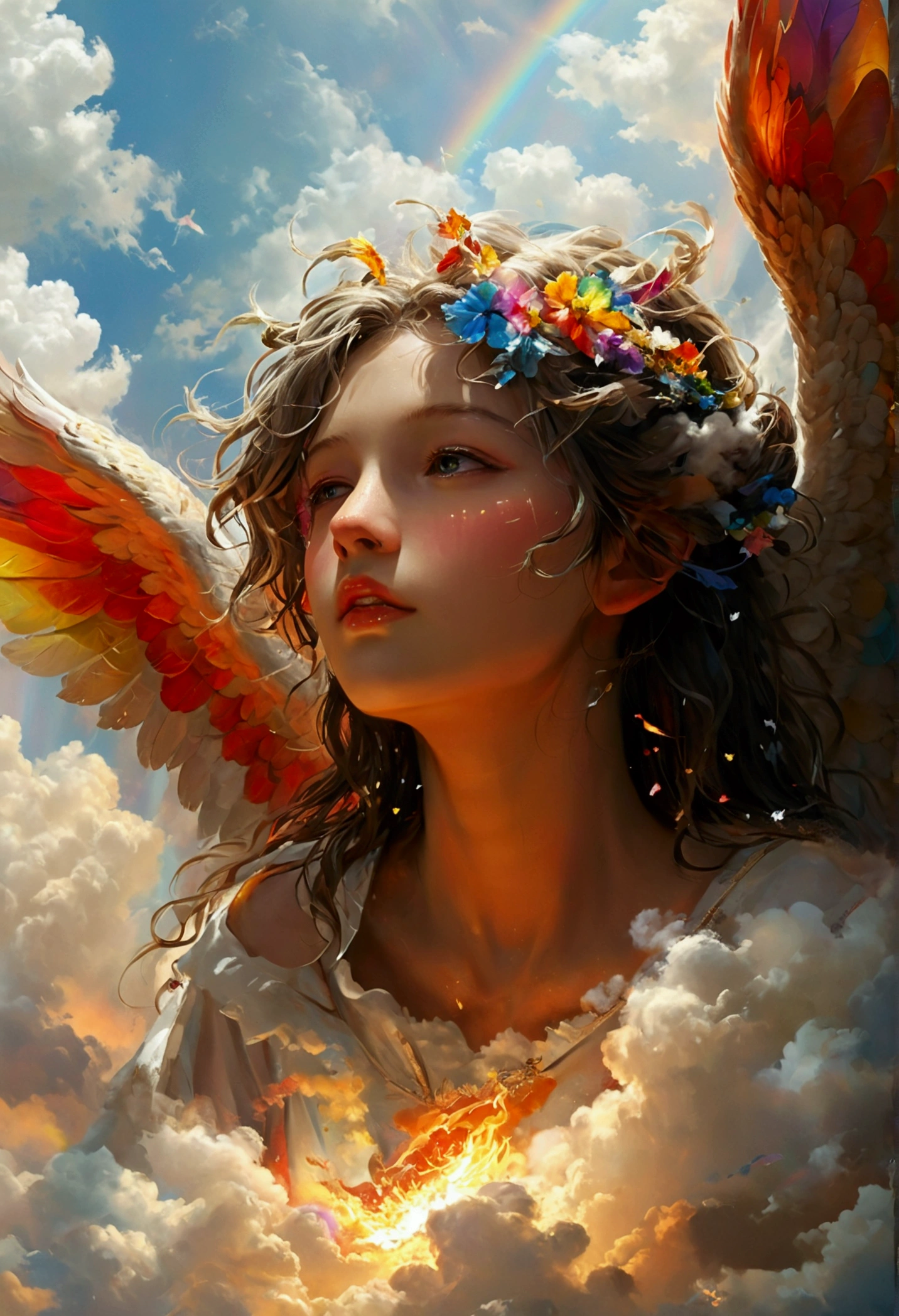 The angel gives me a small scroll.、Another mighty angel、Wearing clouds、I saw it coming down from the sky。With a rainbow on my head、Your face is like the sun、His feet are like pillars of fire、