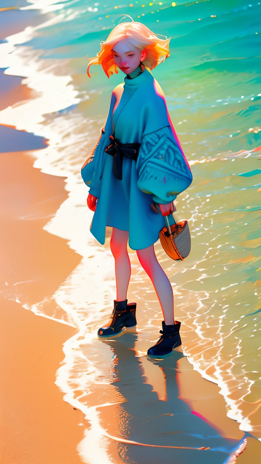 woman、Blonde、Are standing、Sandy Beach、Water&#39;s Edge、woman、24-years-old、Swimwear、smile、sunny