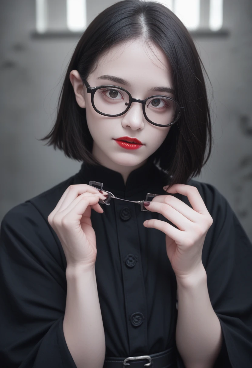 (high quality: 1.3), Lenses, masterpiece, (Clear focus: 1.5), (Reality: 1.3), Medium Portrait (A young beautiful vampire woman, Pale skin, Gothic, Still proud and fierce, Short black hair, Dark appearance, Wearing a very fine dark tunic, Dark atmosphere, Instead, it uses sharp contrasts of light and dark to create shapes.), It&#39;s night, (Highly refined skin), (Delicate face), Detailed background, Dark Lights, Dusk lighting, Volumetric Lighting, Intricate details, Ultra HD,
