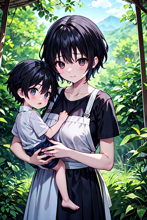 mother,Married Woman,apron,Black Hair,kind,short hair,Berry Short,Short Hair,