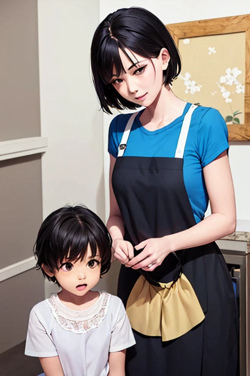 mother,Married Woman,apron,Black Hair,kind,short hair,Berry Short,Short Hair,
