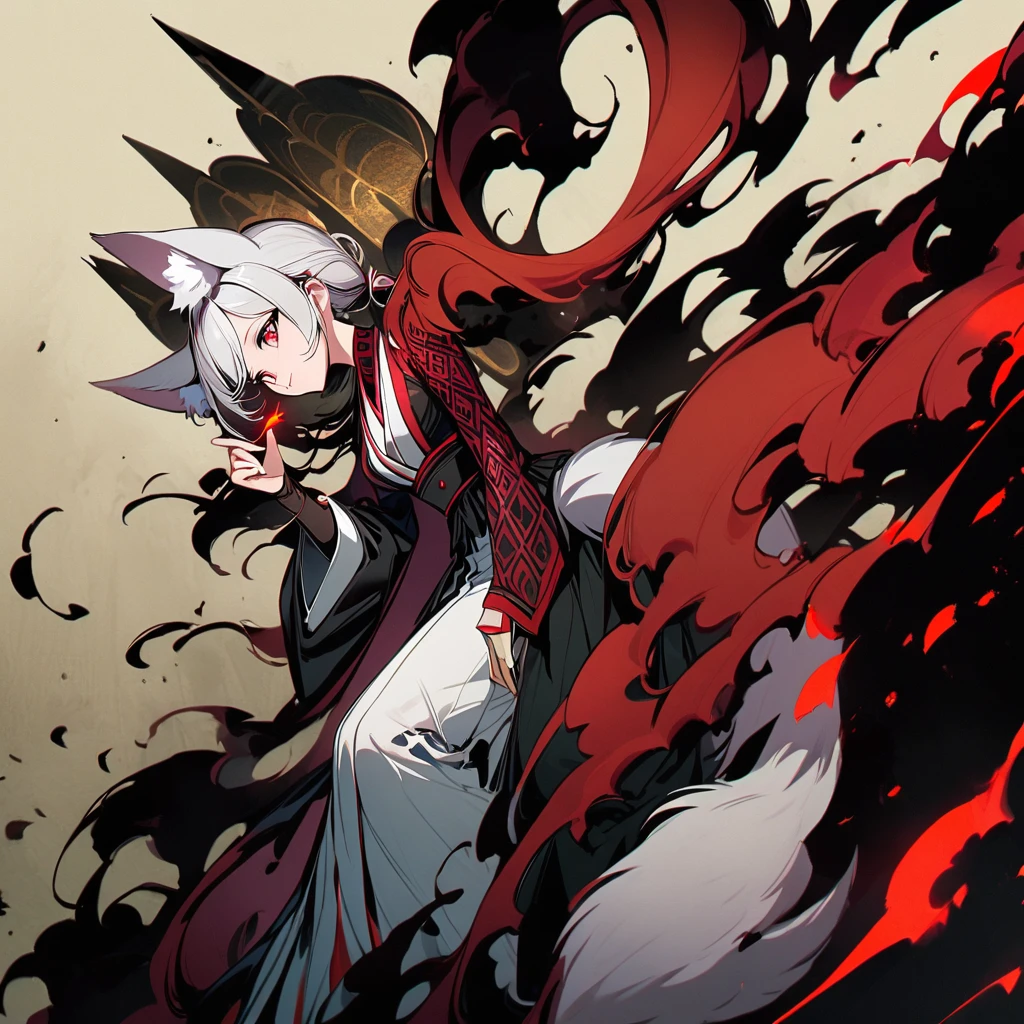 Mononoke hime with black wolves in a dark forest