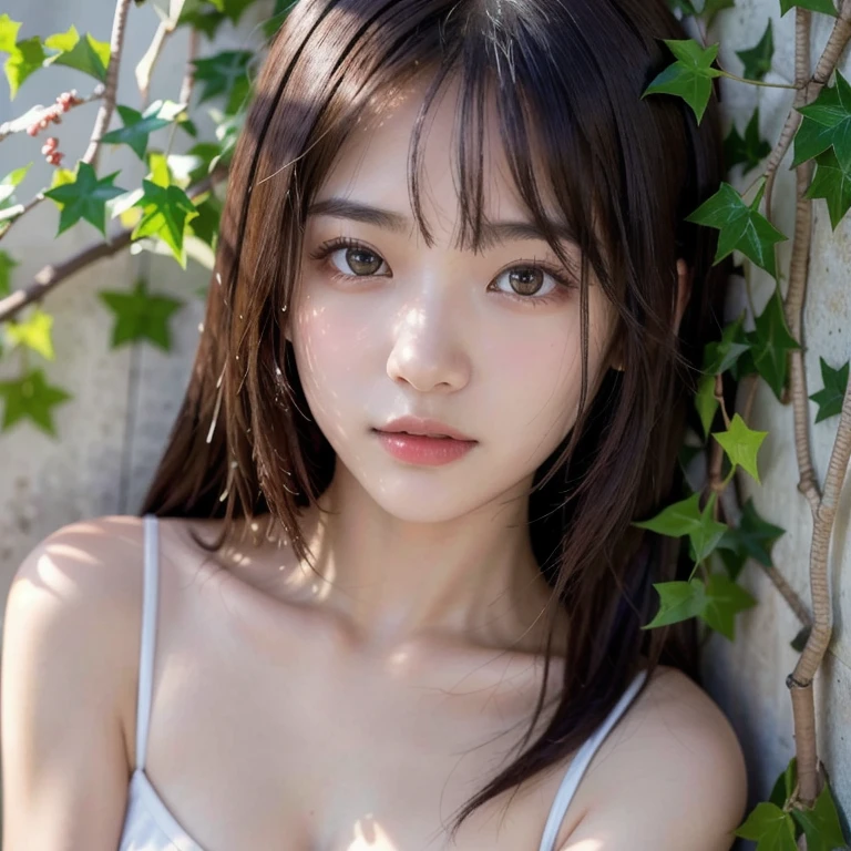 (Highest quality,masterpiece:1.3,超High resolution),(Very detailed,Caustics,8k),(Realistic:1.4,RAW shooting),18-year-old,Japanese,Long black hair,Chest-up shot,Ultra high definition 8K,Highest quality,Very detailedな,masterpiece,Realistic,Rich details,Photographic realism,Very detailedな環境,Very detailedな照明,Very detailedな詳細,,Detailed skin texture,Scattered under the surface,(blush:0.5),Photographic works,Painful expression,Beautiful, shining lips, Detailed face、 bangs, Hair between the eyes, (Caught in ivy:1.5),Looking into the camera,Top view angle,,Natural light, Bare skin above the collarbone， Bare skin on the shoulders, masterpiece, Highest quality, High resolution, View your audience,(Face Focus:1.1),(Face close-up:1.1),

