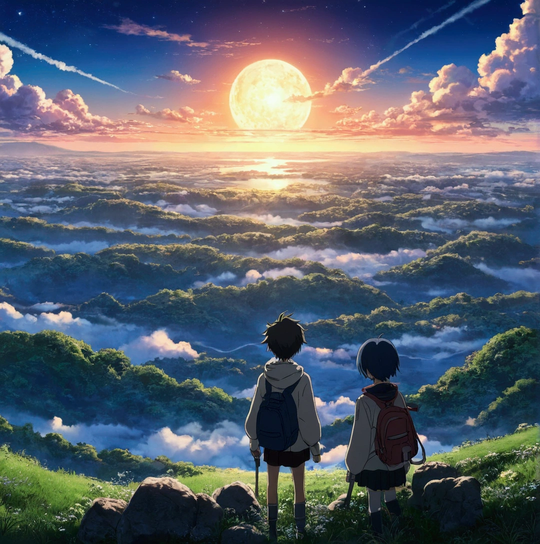 Anime - Beau ciel avec étoiles et planètes，Anglais，personnage，personnageor，Scène de style ciel cosmique。Écrit par Makoto Shinkai， fond d&#39;écran animé 4k， fond d&#39;écran d&#39;art animé 4k， fond d&#39;écran d&#39;art animé 8 k， fond d&#39;écran animé 4k， Fonds d&#39;écran animés 4 k， Fond d&#39;écran animé 4K， Ciel d&#39;Anime， Fonds d&#39;écran incroyables， arrière-plans animés， planète paradisiaque en arrière-plan， Art de fond d’anime, sky night,