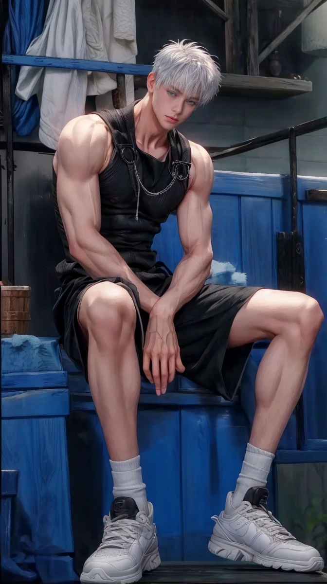 A tall muscular boy , Naked , Legs spread , (The whole body of the character),impact , Sweaty , Wet , Seductive , Bigboobs , large bulge , big balls , big assa,Exposing the pectoral muscles,Wu Yifan,