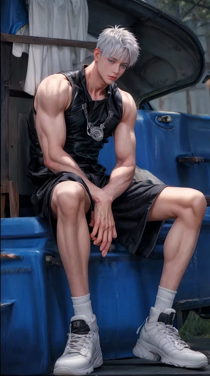 HD quality, high definition, couple sex, male 18 years old handsome, muscular and slim, red lips, leaning against the street post, naked with exposed penis crotch, side view, model with tribal bracelets, earrings and tribal Necklace, he is removing his open vest , wearing reading glasses fully nude and naked body, eyebrowse angry, wearing shoes, sexy and seductive, pleasure sex, side view, very handsome, smart and innocent