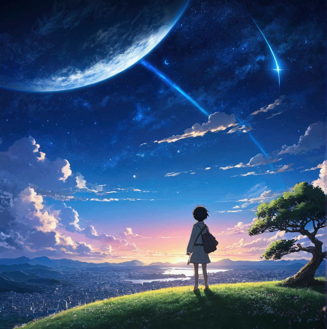 Anime - Beau ciel avec étoiles et planètes,Anglais Scène de style ciel cosmique。Écrit par Makoto Shinkai, fond d'écran animé 4k, fond d'écran d'art animé 4k, fond d'écran d'art animé 8 k, fond d'écran animé 4k, Fonds d'écran animés 4 k, Fond d'écran animé 4K, Ciel d'Anime, Fonds d'écran incroyables, arrière-plans animés, planète paradisiaque en arrière-plan, Art de fond d’anime, sky night,