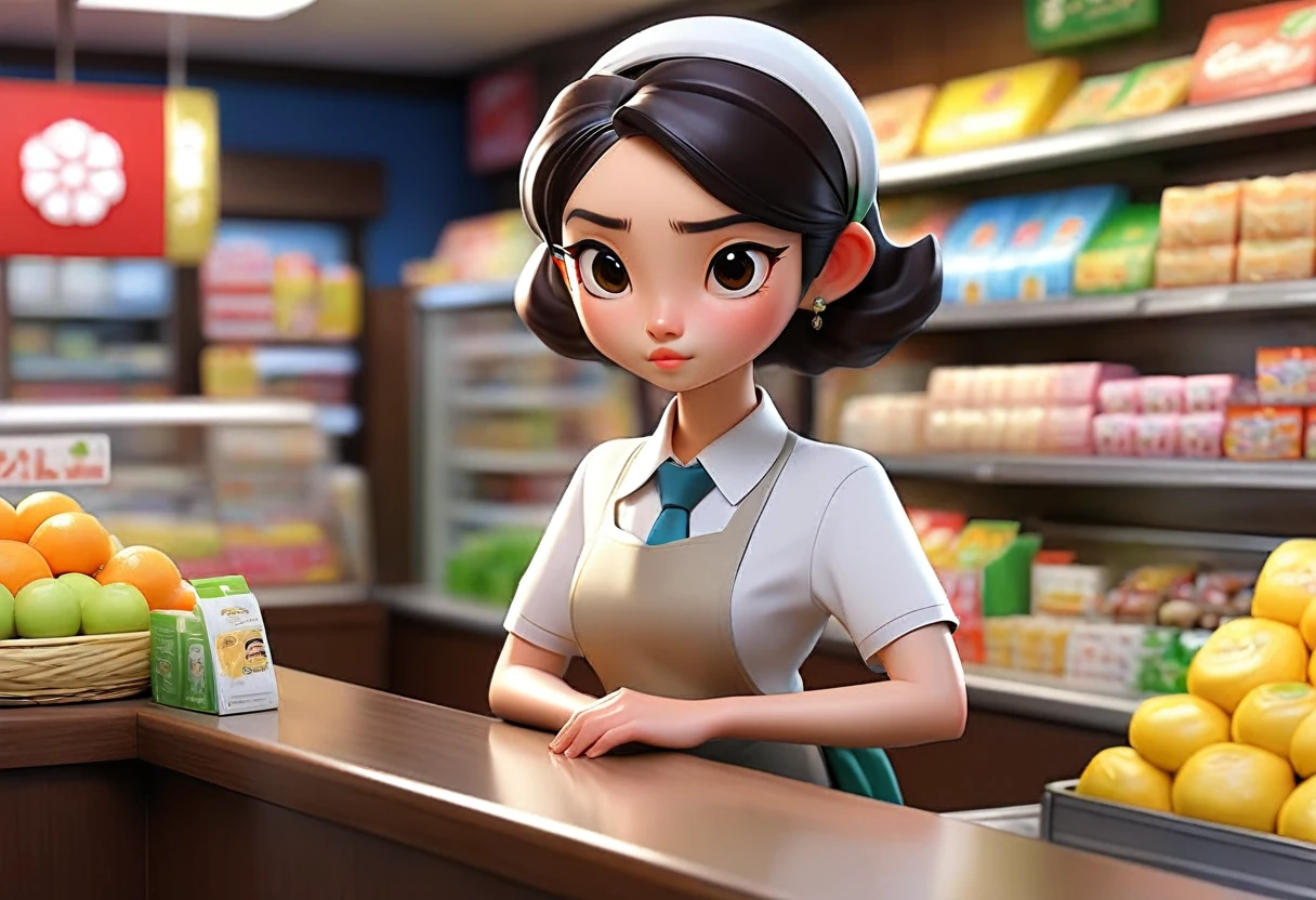 Convenience store clerk、reception、accounting、shopping、Customers and store staff2people、A fidgety customer、An apologetic customer