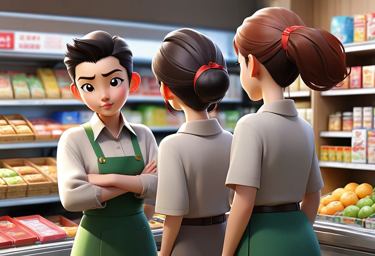 2people、convenience store、Store clerk and customer、reception、accounting、shopping、Customers in a hurry、An apologetic customer