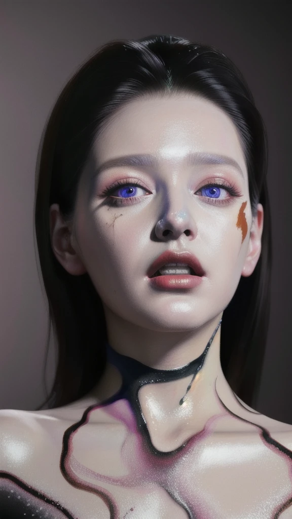 Android Beauty, Powerful paintings inspired by Francis Bacon, Ultra-realistic surrealism, Hyperrealism, fear, art, hyper real painting, Realistic illustration painting, カラフルなHyperrealism, Hyper-realistic digital art