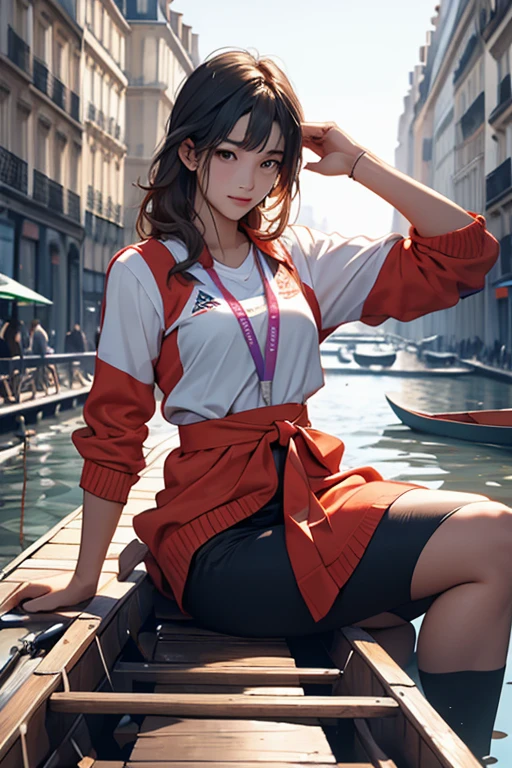 Highest quality、masterpiece、High sensitivity、High resolution、Detailed Description、Slender women、Paris Olympics、Canoeing、