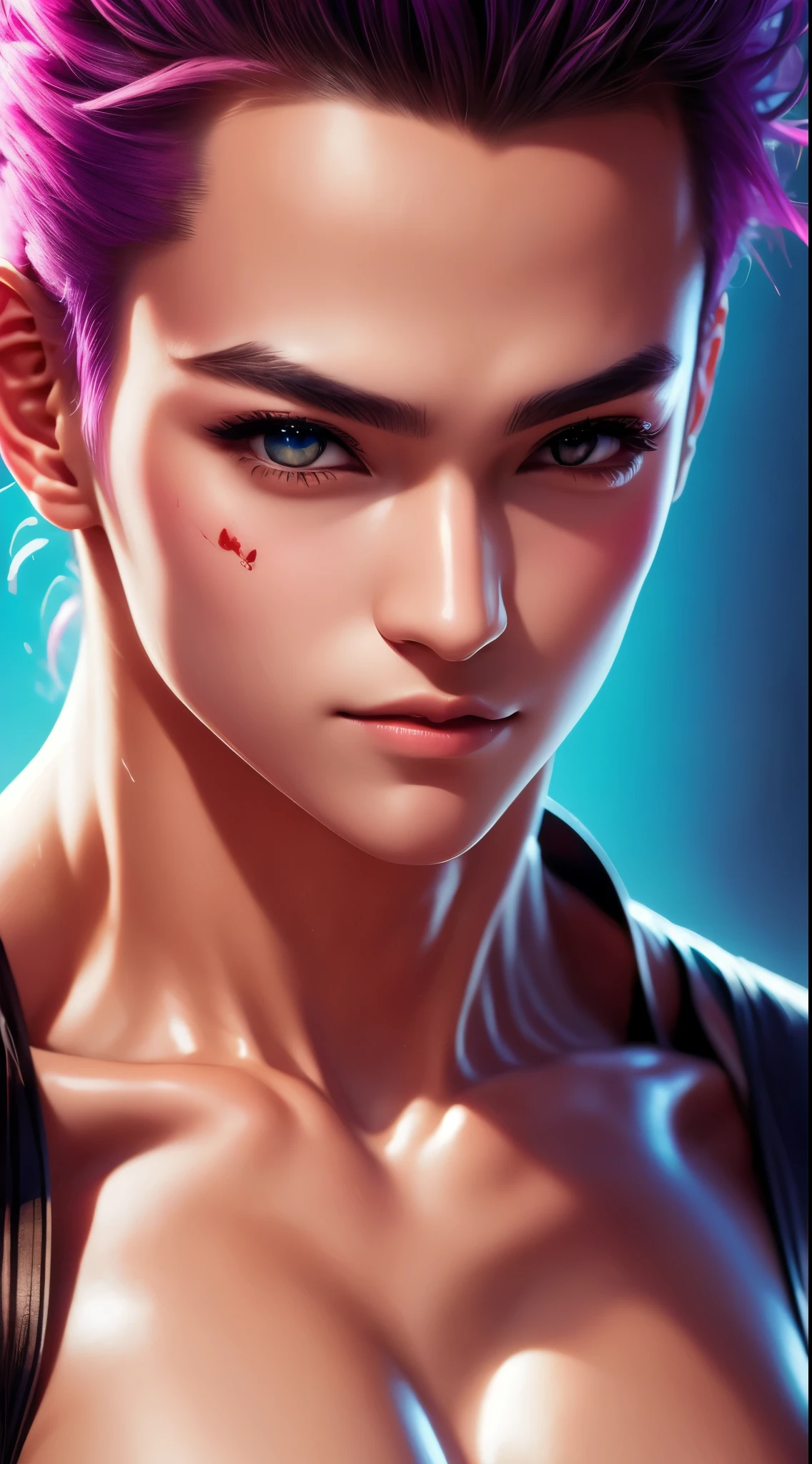 masterpiece, best quality, (extremely detailed CG unity 8k wallpaper, masterpiece, best quality, ultra-detailed, best shadow), (detailed background), (beautiful detailed face, beautiful detailed eyes), High contrast, (best illumination, an extremely delicate and beautiful),1girl,((colourful paint splashes on transparent background, dulux,)), ((caustic)), dynamic angle,beautiful detailed glow,full body, blood splash on face. , realistic anime 3 d style, seductive anime boy, anime realism style, attractive anime boy,beautiful alluring anime men, looking gojo satoru , ((gojo satoru)) gojo satoru of Jujutsu Kaisen, whole body, bloody,