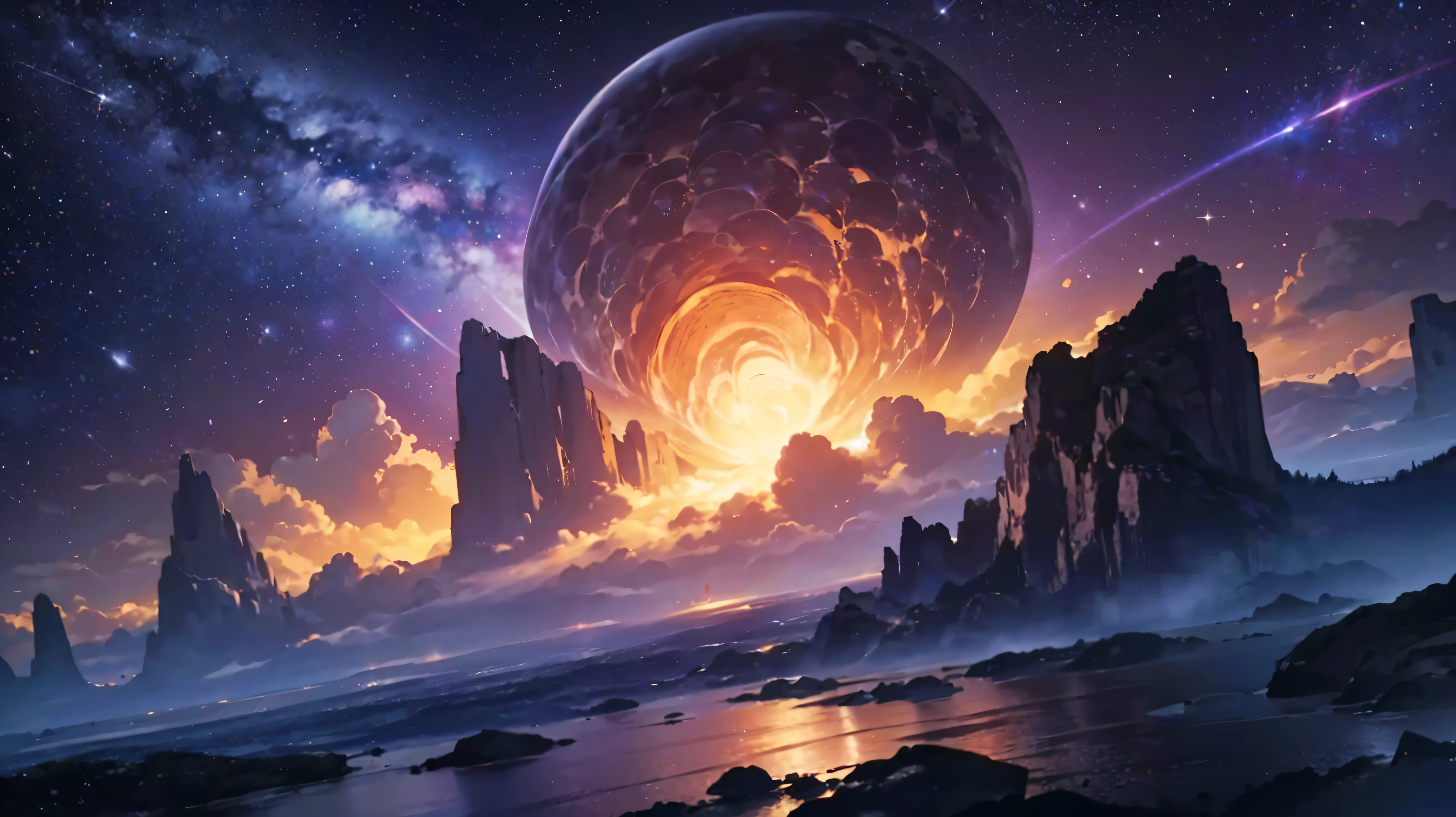 milky way, pearl, particle, detailed space scene, highly detailed starry night sky, beautiful galaxy, intricate celestial objects, luminescent cosmic matter, glowing nebulae, photorealistic, 8k, highly detailed, masterpiece, (best quality, 4k, 8k, highres, masterpiece:1.2), ultra-detailed, (realistic, photorealistic, photo-realistic:1.37), HDR, UHD, studio lighting, ultra-fine painting, sharp focus, physically-based rendering, extreme detail description, professional, vivid colors, bokeh