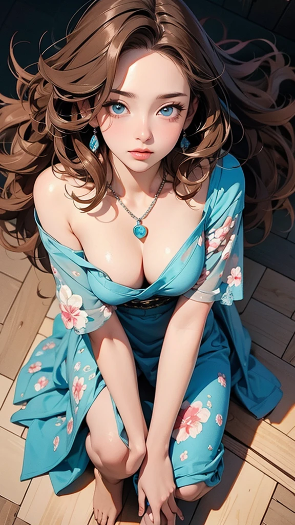 Murakami Takashi style, 8K quality, intense watercolor, detailed watercolor art, watercolor splash, surreal, avant-garde pop art, beautiful and expressive painting, beautiful artwork illustration, very colorful tones, best quality, vector art, stylish design, sheer negligee ((most beautiful girl ever)), (((best quality))), HDR, ((details)), (((doodle art)), ((masterpiece)), ((super detailed)), ((delicate eyes, best quality eyes, beautiful eyes, big eyes))(brown hair, curly hair, shiny hair, beautiful hair, voluminous hair), ((beautiful breasts, slim waist, leaning forward, hands on knees))((piercings, necklace, lots of accessories)), (((above the knees, looking at the camera, angle from above)))