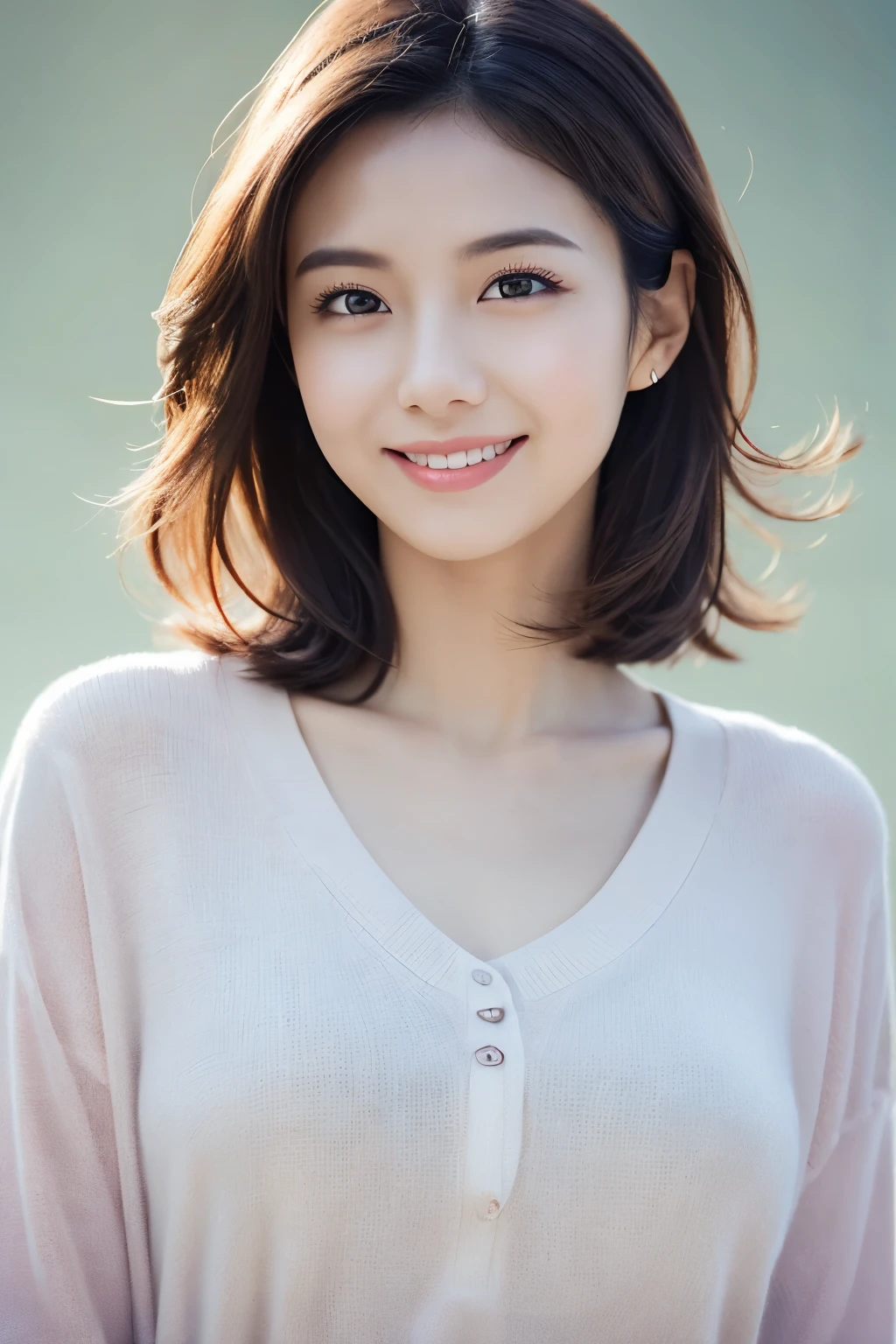 One Girl, (Wear casual, pastel-colored clothing:1.2), (Beautiful Japanese idol portrait photos),
(Simple background in light colors:1.3),
(RAW Photos, Highest quality), (Realistic, photo-Realistic:1.4), masterpiece, 8K Portrait,
Very delicate and beautiful, Very detailed, 2k wallpaper, wonderful, In detail, Very detailed CG unity 8k wallpaper, 
Very detailed, High resolution, 
Soft Light, Beautiful detailed girl, Very detailed eyes and face, Beautiful and detailed nose, Beautiful attention to detail,
Cinema Lighting, Perfect Anatomy, 
Slender body, Small breasts, Medium Hair, Bokeh, Dynamic Angle, A light smile,