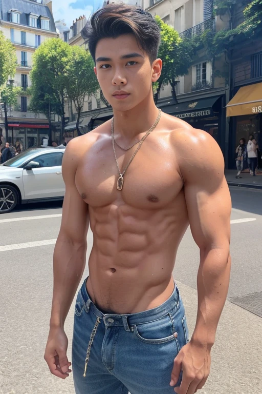 A boy on a crowded street in Paris, Amazing Paris street scenery, Busy Paris streets, Eiffel Tower scenery, Eiffel Tower in the background, ภาพถ่ายfull body, The body is very wet., ทองthinมาก, Proudly showing off his hairy, sweaty armpits., naked,A beautiful penis, large and suitable for his age, wearing a chain around his waist., 17 year old boy, very young boy, แสงนุ่มนวลแบบภาพยนตร์ส่องสว่างให้กับซูเปอร์โมเดลชายเกาหลีVery handsomeที่มีรายละเอียดน่าทึ่งและสมจริงเป็นพิเศษ, My hair is very frizzy., clear honey colored eyes, A perfect smile is charming., sensuality, hot man, Very handsome, Showing off his sweaty body., Has a lot of muscle and a six-pack., ผอมthin, compact, full body, 8ก, photography, Masterpiece, detailed face, Detailed eyes, sexy, Beautiful abs and beautiful legs and detailed hard penises., expression of ecstasy, excited, thin, Detailed eyes and lips, Have a six-pack and a fit body.. Image quality is of the highest standard., With detailed features and realistic appearance. The colors are bright and vibrant., Enhances overall beauty. The light is soft and natural., Shining a soft glow on the boy, Don't combine the body.
