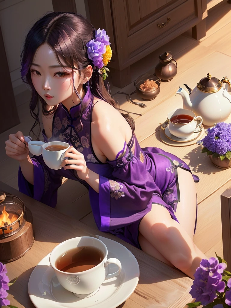 Purple咖啡杯，Plate and a flower on it, Good morning,like liangchao wei, yes ((Have a cup of tea)), ☕ on the table, ❤🔥🍄🌪, Purple-theme, Morning coffee, violet theme, cai xukun, Available imagery, Purple, nice images