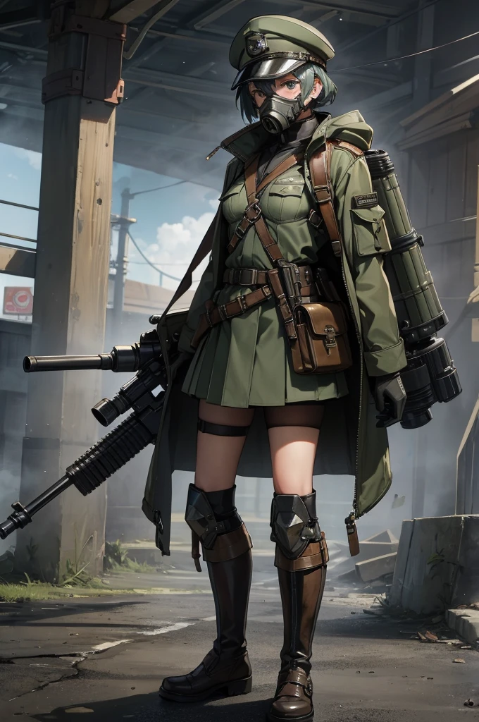 Dieselpunk army liutenant with a gas mask and a rifle 