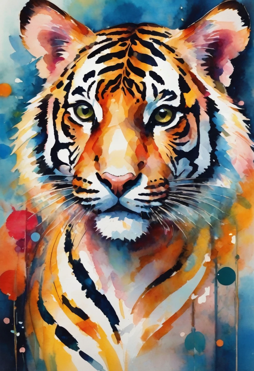 "Visualize a cubist interpretation of a tiger head. Decompose the shape of the tiger head into geometric shapes and fragmented planes, To capture its movement and energy in a unique and abstract way. Incorporate bold watercolors and sharp angles, to convey a feeling of movement and tension. Play with perspective and layering, to create a multidimensional composition, which questions traditional notions of space and form. Be inspired by the avant-garde spirit of Cubism and see nature in a fresh and innovative light.. Unleash your creativity, as you bring this imaginative scene to life on the screen 