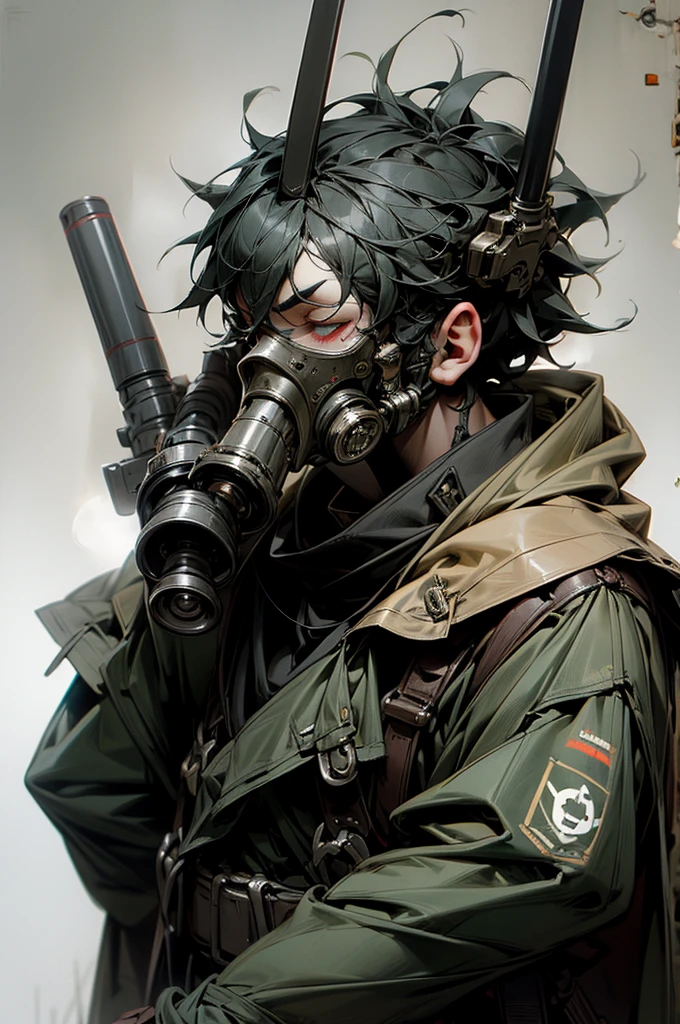 Dieselpunk army liutenant with a full gas mask