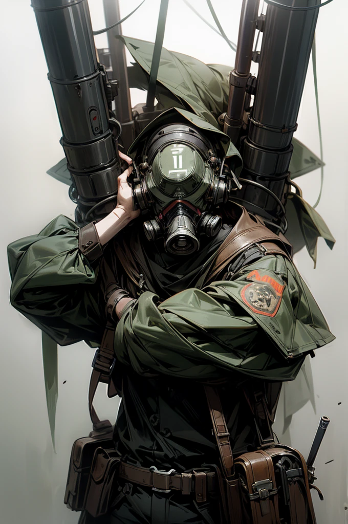Dieselpunk army liutenant with a full gas mask