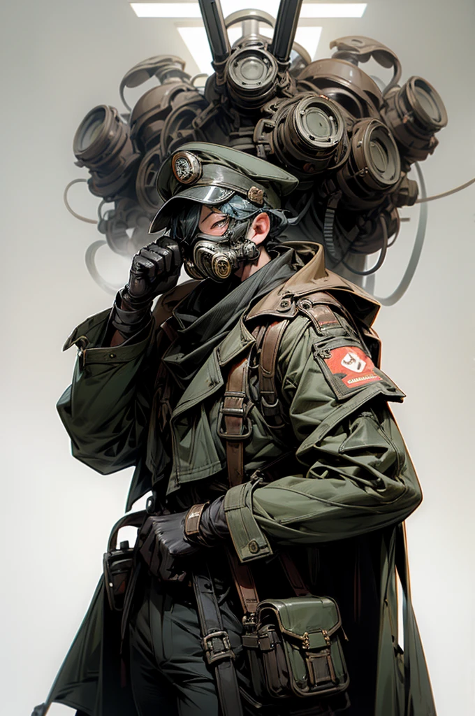 Dieselpunk army liutenant with a full gas mask